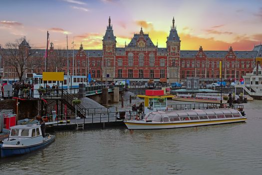 City scenic from Amsterdam in the Netherlands with the Central Station