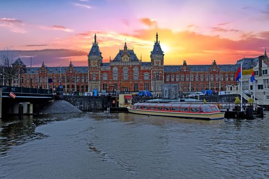 City scenic from Amsterdam in the Netherlands with the Central Station