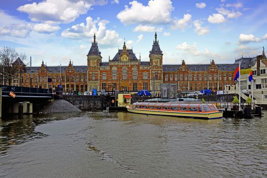 City scenic from Amsterdam in the Netherlands with the Central Station
