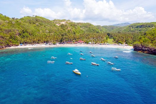 Aerial from Chrystal bay on Nusa Penida Bali Indonesia