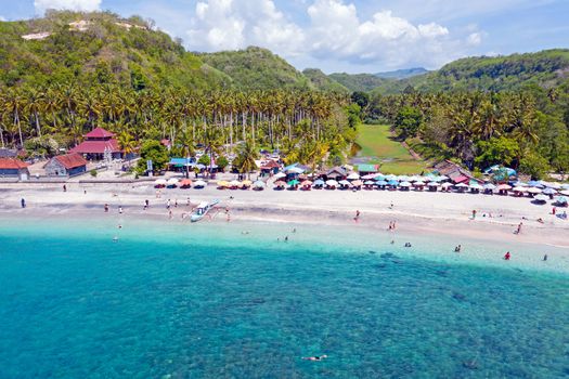 Aerial from Chrystal bay on Nusa Penida Bali Indonesia