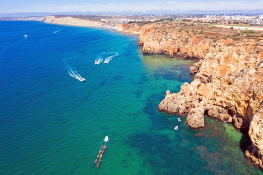 Aerial from natural rocks at Ponte Piedade in Lagos Portugal