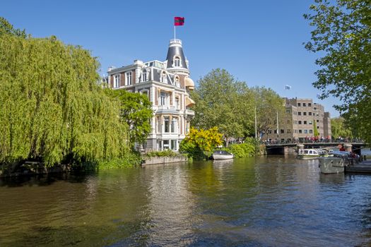 Traditonal dutch houses along the canal in Amsterdam the Netherlands