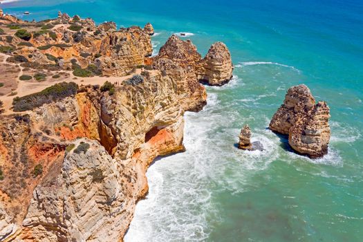 Aerial from natural rocks near Lagos in Portugal