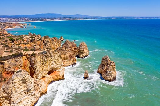 Aerial from natural rocks near Lagos in Portugal