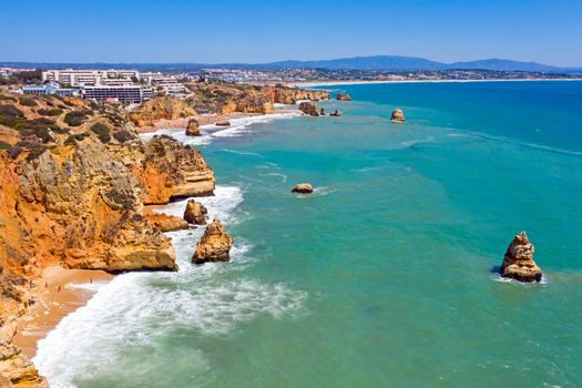 Aerial from natural rocks near Lagos in Portugal