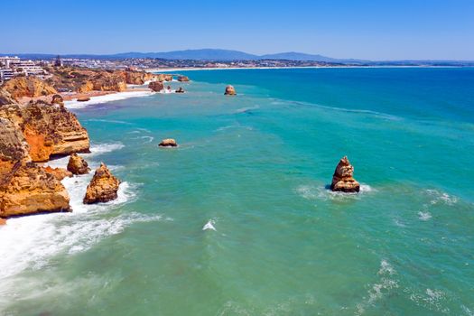 Aerial from natural rocks near Lagos in Portugal