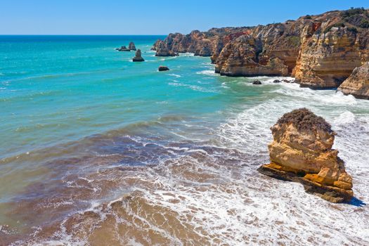 Aerial from natural rocks near Lagos in Portugal