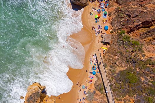 Aerial top shot from Praia Do Camillo in Lagos Portugal