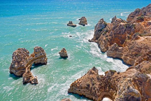 Aerial from natural rocks near Lagos in Portugal