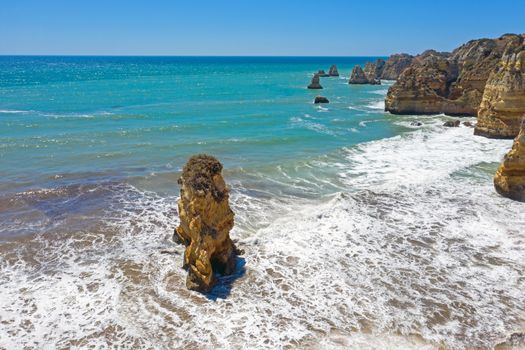 Aerial from natural rocks near Lagos in Portugal