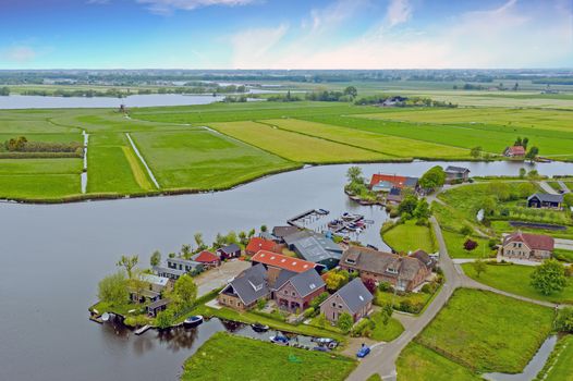 Aerial from the village Zevenhuizen in the countryside from the Netherlands