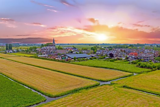 Aerial from a traditional dutch village in the countryside from the Netherlands