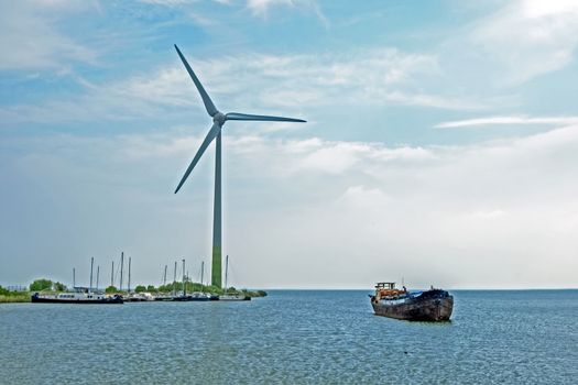 Windturbine at the IJsselmeer in the Netherlands