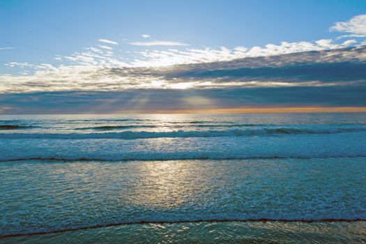 Aerial sunset at the atlantic ocean