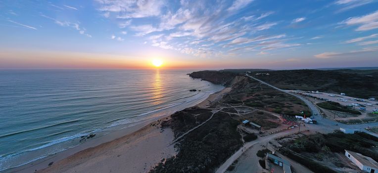 Aerial panorama from Amado beach at the westcoast in Portugal
