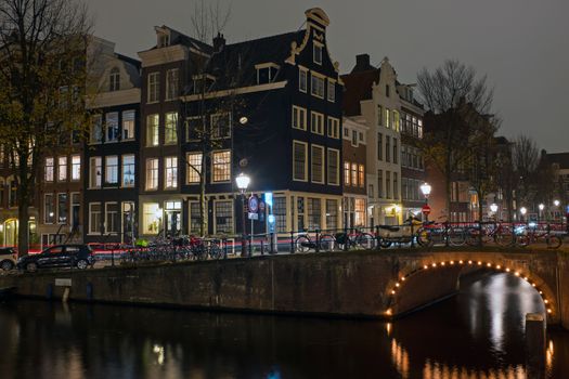 City scenic from Amsterdam in the Netherlands at night