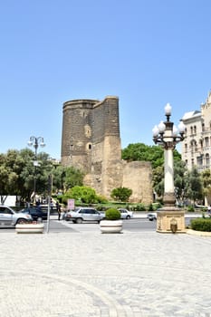 The maiden tower is located on the shore of the Caspian Sea, in Baku. The building stands on a cliff built in the 12th century by Masud ibn Davud. It is protected by UNESCO.