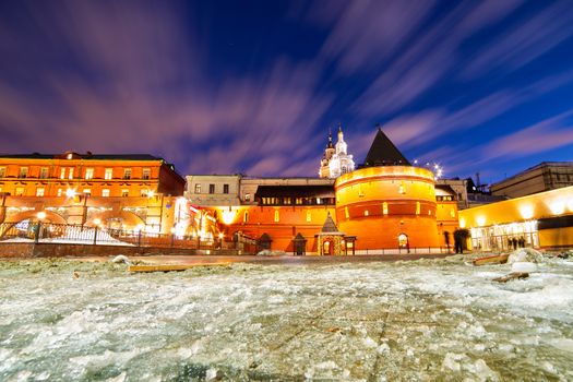 Splendid architecture of Moscow city center in winter at evening time