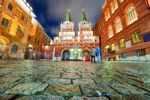 Double pass gates of the Kitay-gorod wall in front of Red Square in Moscow Russia