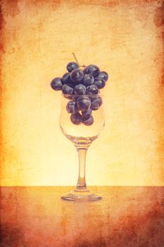 Conceptual idea of grapes in the wine glass as raw material instead of  final product using retro filter