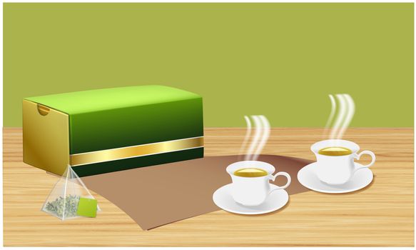 mock up illustration of tea bags pack on table