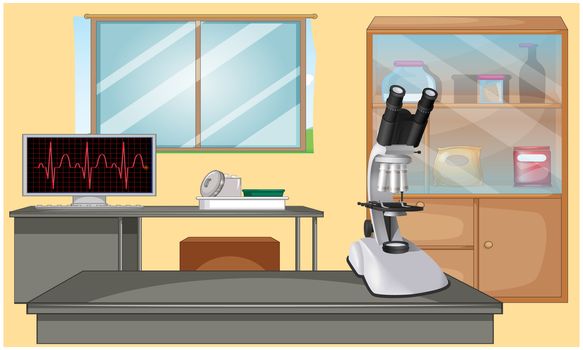 mock up illustration of microscope in testing lab