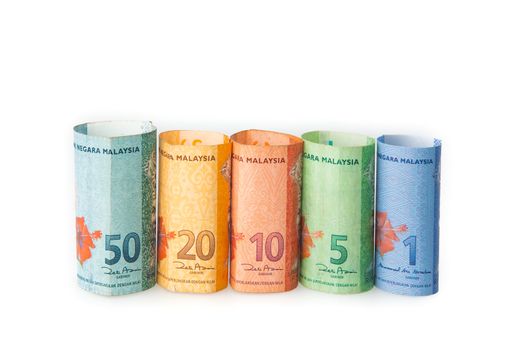 Malaysian currency on white backgorund