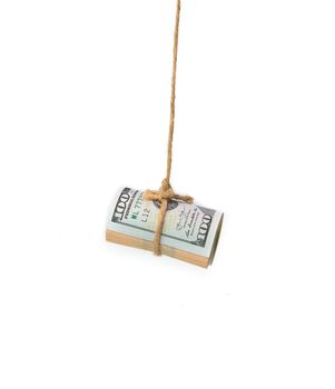 hanging 100 note usd isolated on white background