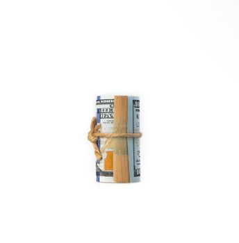 Roll of 100 usd note isolated on white background
