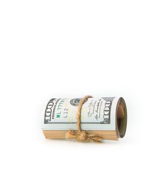 Roll of 100 usd note isolated on white background