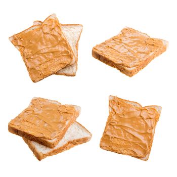 peanut butter sandwich and bread on white background