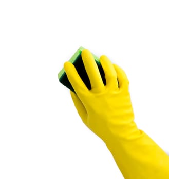 hand with yellow glove on cleaning work