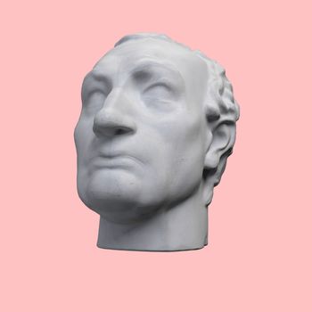 Monochrome 3D rendering illustration of head bust classical sculpture isolated on white background.