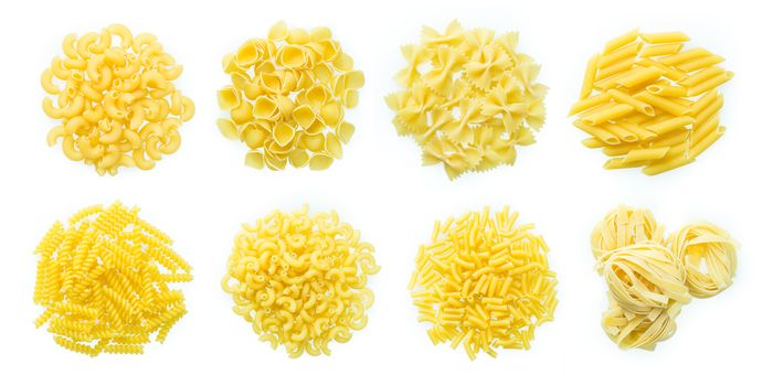 raw macaroni isolated on white background