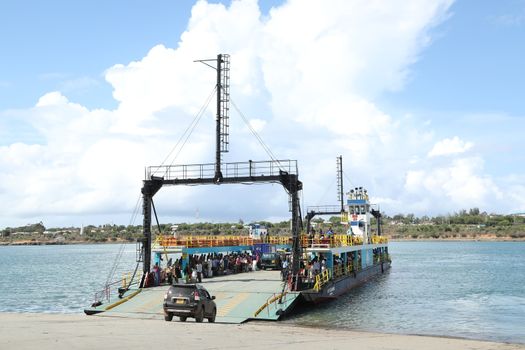 Ferries Crossing The New Harbor Of Mombasa, Kenya