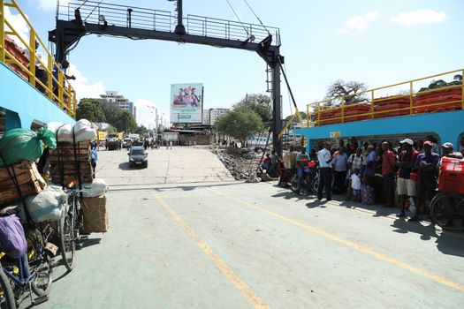 Ferries Crossing The New Harbor Of Mombasa, Kenya