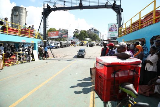 Ferries Crossing The New Harbor Of Mombasa, Kenya