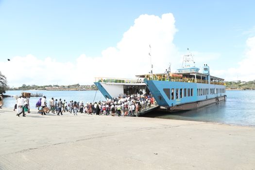 Ferries Crossing The New Harbor Of Mombasa, Kenya