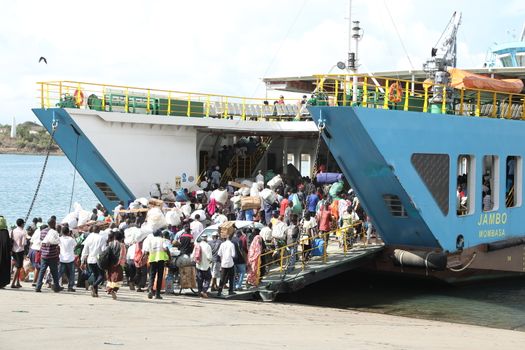 Ferries Crossing The New Harbor Of Mombasa, Kenya