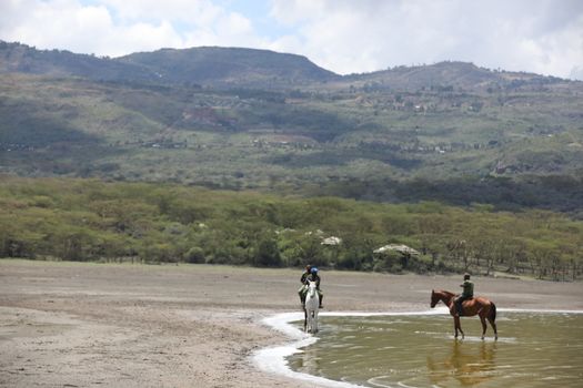 Horse Riding in water Masai Mara Kenya Africa