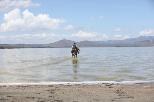 Horse Riding in water Masai Mara Kenya Africa