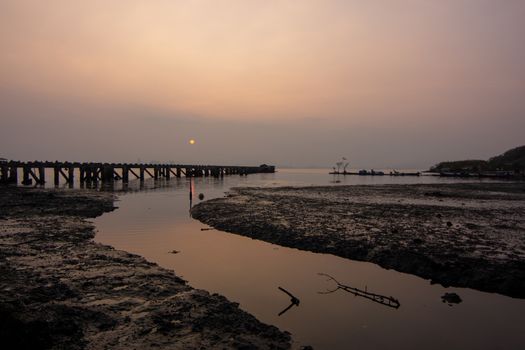 Early sunrise morning at Karpal Singh Drive, Penang near fisherman broken bridge.