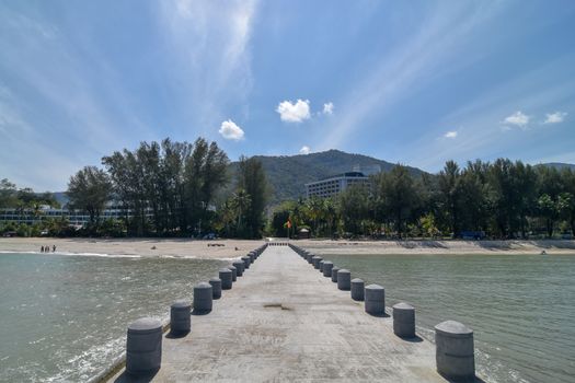 Bridge at Batu Ferringhi in afternoon. Background is Bayview Beach Resort.