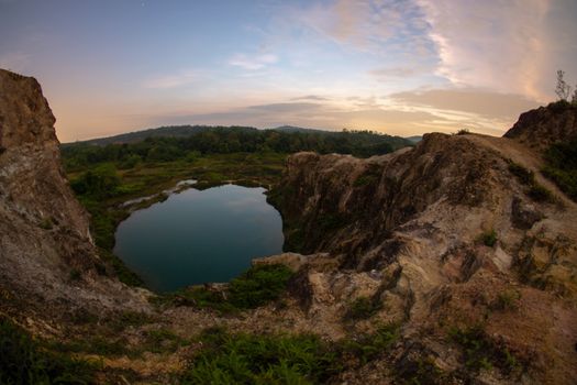 Beautiful hand made lake at Guar Petai, Penang view from rock mountain.