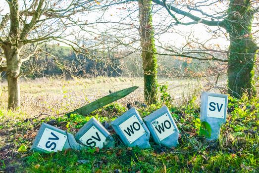 Hydrant signs on the roadside on a country lane UK