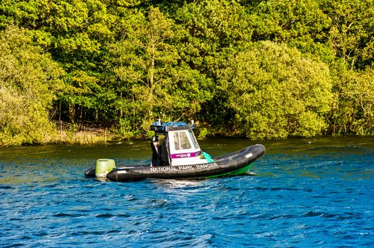 National Park Ranger in boat on Windermere Lake District