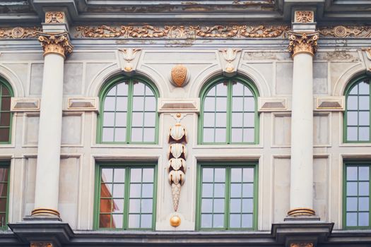 Detail of a historical building in the Old Town in Gdansk, Poland, architecture and design