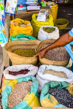 Nairobi, Kenya, Africa-09/01 / 2017.Bags of Cereales in the Mombasa market in Kenya in Africa