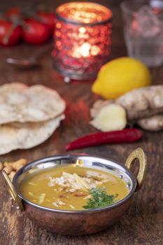 indian Mulligatawny soup in a brass bowl